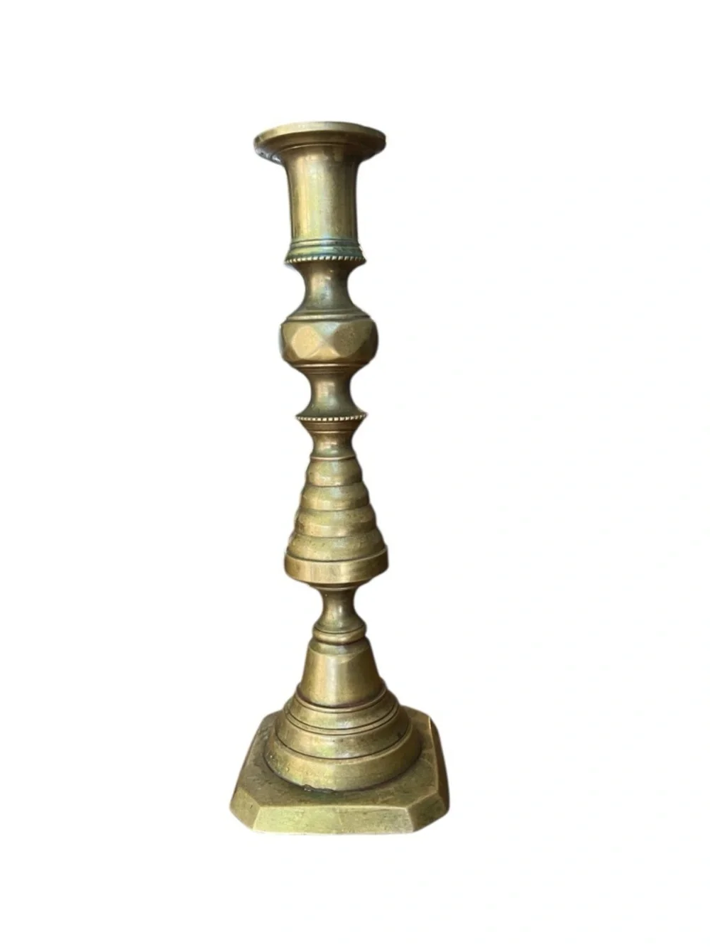 RARE ANTIQUE VICTORIAN 1902 BRASS CORONATION CANDLESTICK HOLDER STAMPED